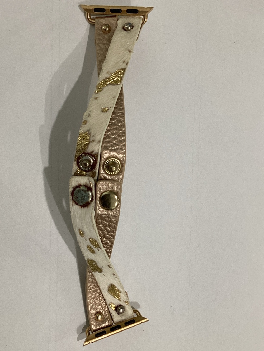 Leather and Haircalf Metallic Gold Accent‎ Band for Apple Watch